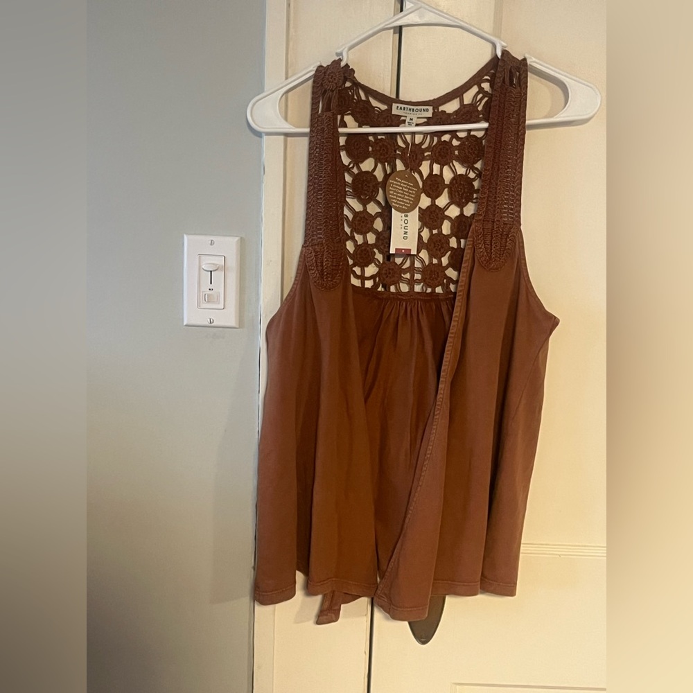 EARTHBOUND Brown Crochet Back Tank Top